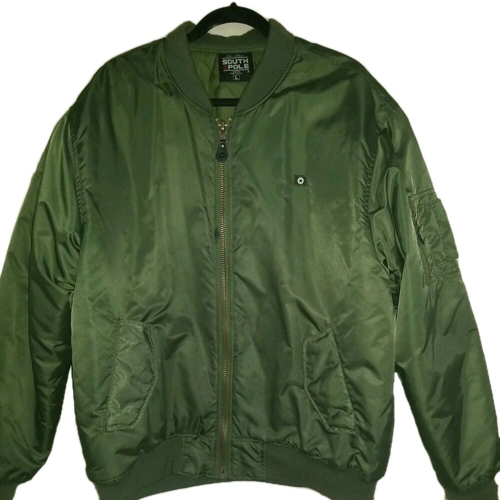 Southpole Mens Bomber Jacket Large Green Y2K Streetwear Insulated Flight Jacket